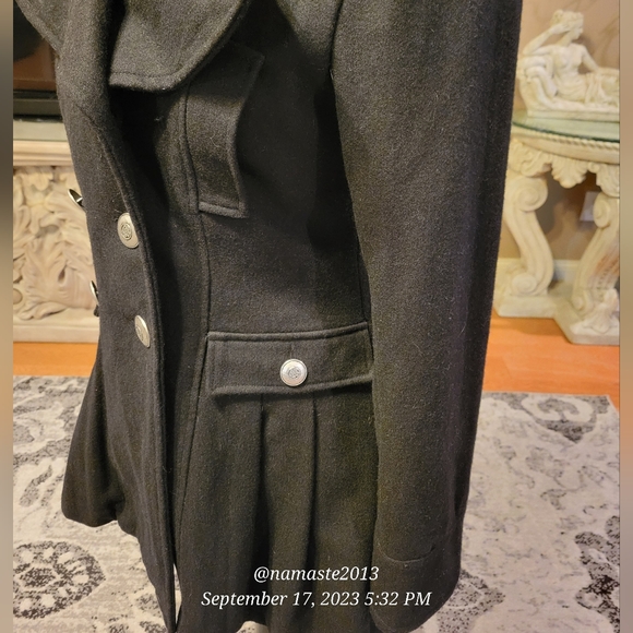Blanc Noir Wool Blend Skirted Pea Coat Black Size Small #511 - Picture 11 of 14
